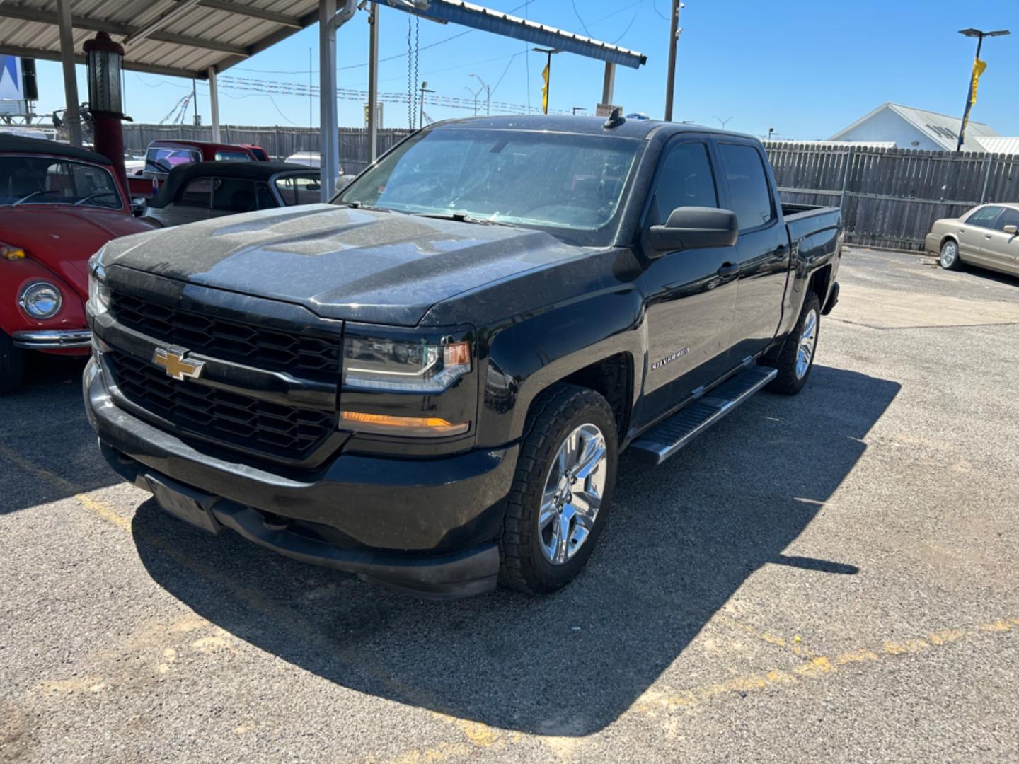 2018 Black Chevrolet Silverado 1500 Custom Crew Cab 2WD (3GCPCPEH3JG) with an 4.3L V6 engine, 6A transmission, located at 1687 Business 35 S, New Braunfels, TX, 78130, (830) 625-7159, 29.655487, -98.051491 - Photo#0